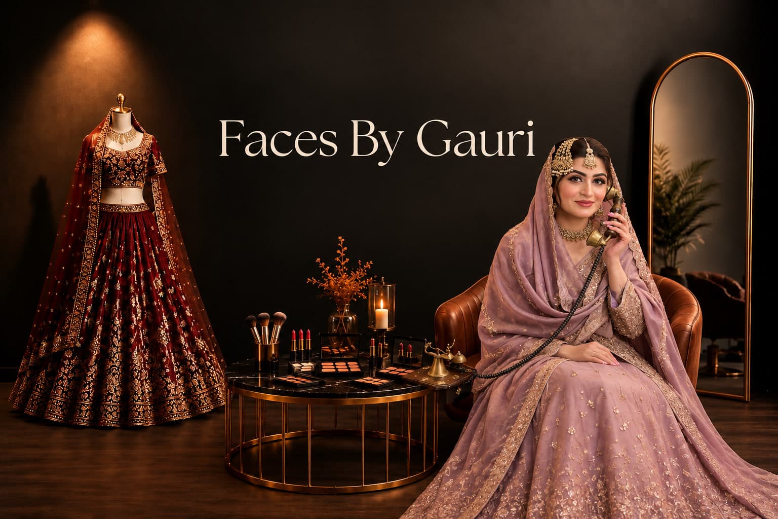 Bride in bridal makeup at the Faces by Gauri studio